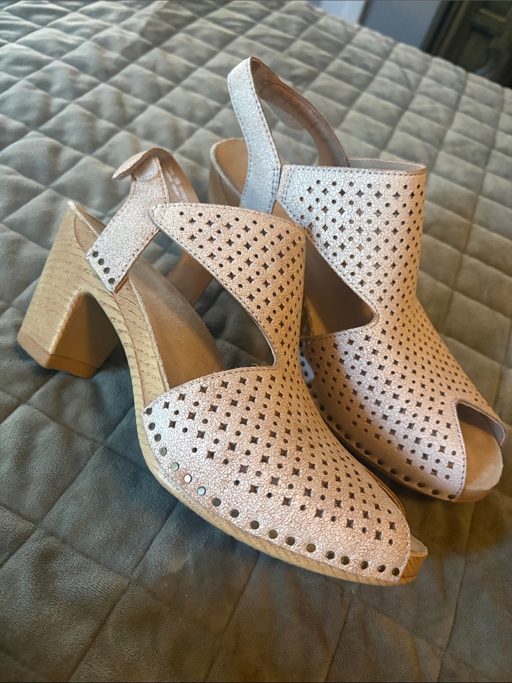 Dansko Blush Perforated Peep-Toe Block Heel Slingbacks